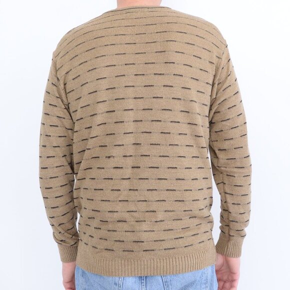 Vintage Pierre Cardin Taupe Tan Fine Knit 3D Eclectic Grandpa Crew Neck Sweater - Picture 2 of 8
